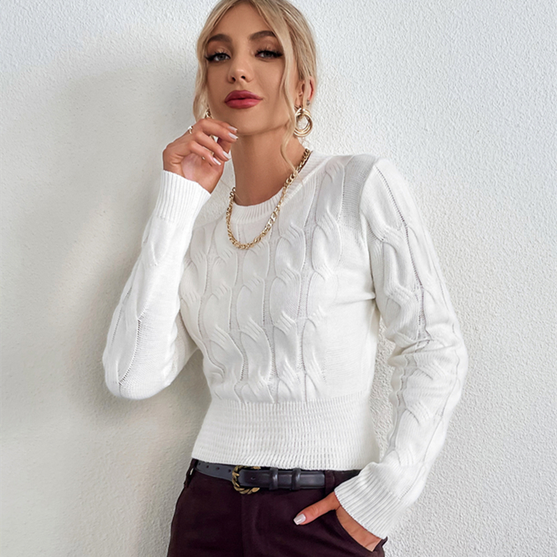 Solid Color Leisure Women Knitting Tops Fashionable O-Neck Ladies Knitted Pullovers European Style Spring Autumn Female Sweaters alx