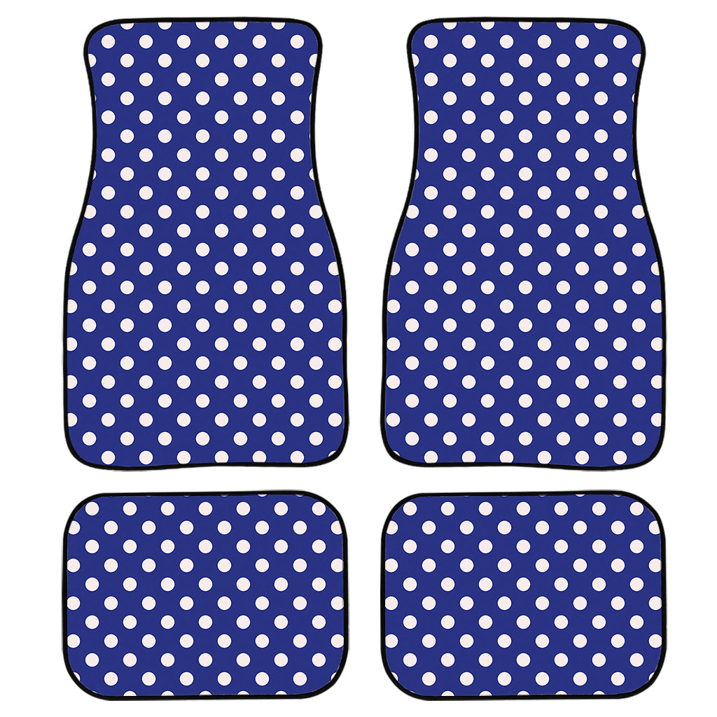 Blue And White Polka Dot Pattern Print Front And Back Car Floor Mats, Front Car Mat