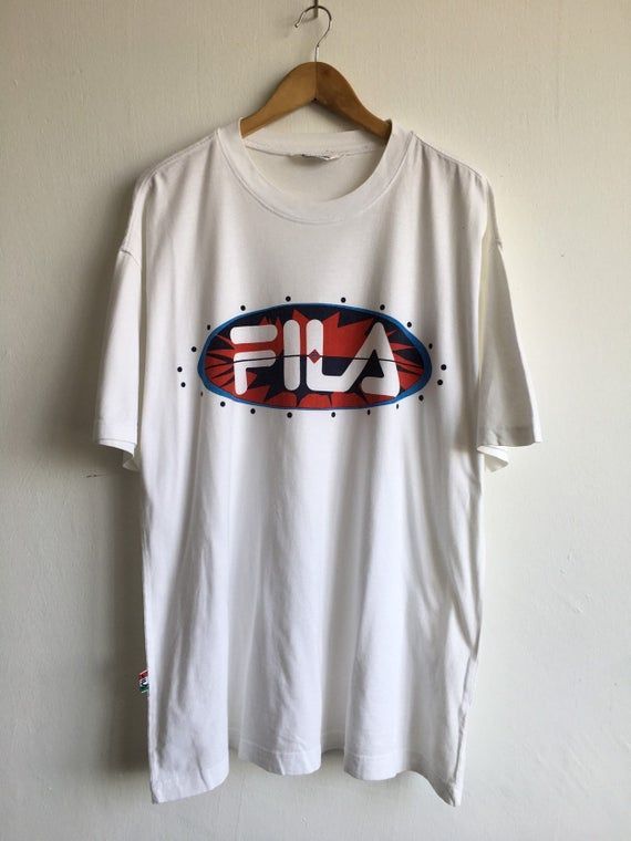 Vintage 80S 90S Fila White Shortsleeve Biglogo Print Crewneck Size 105Fits Like Arge Shirt