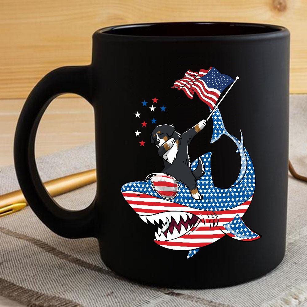 Dabbing Bernese Mountain Rides Shark Coffee Mug Father’s Day Mother’s Day Independence Day Gift Idea BPS125