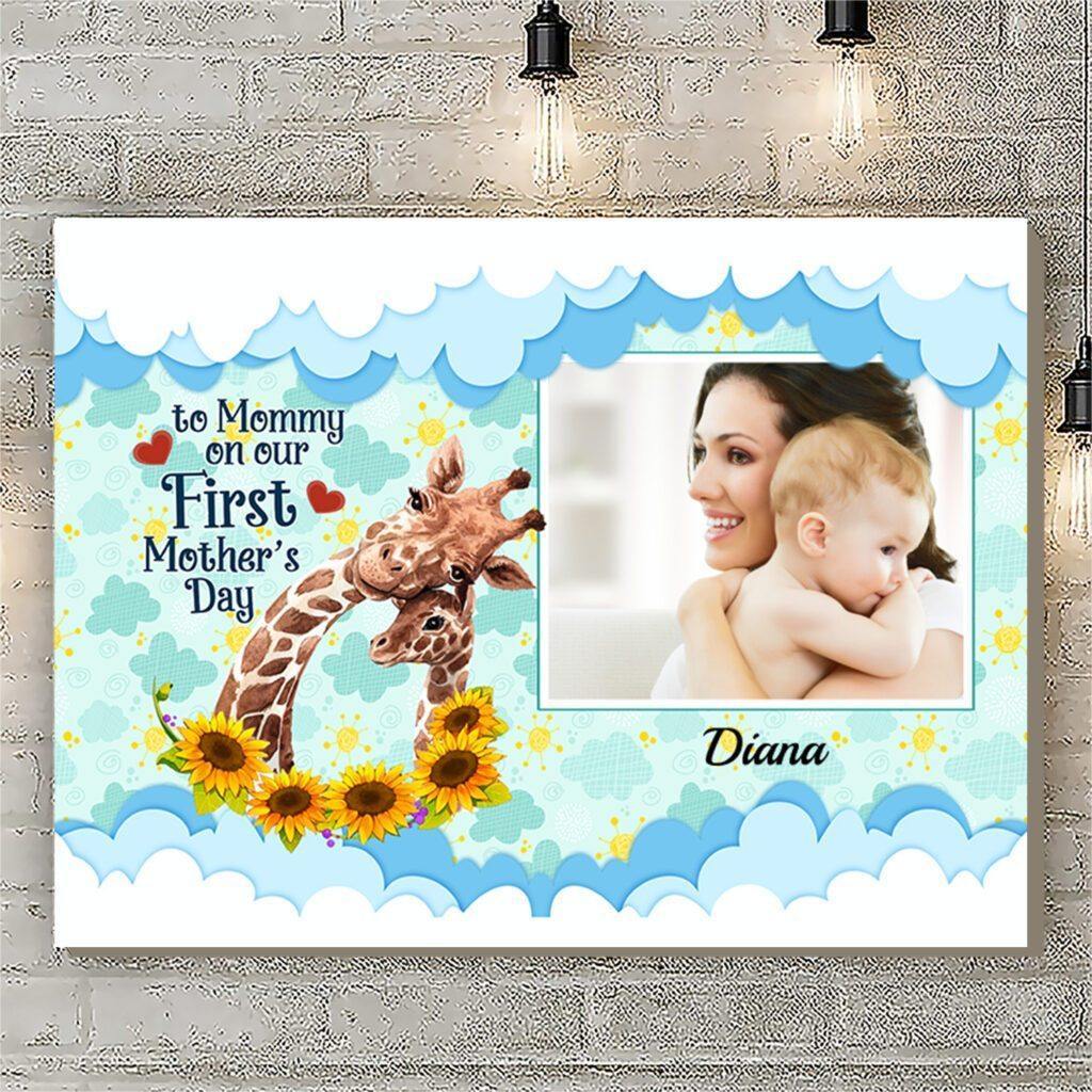 [Personalized Name & Photo] Giraffe To Mommy On Our First Mother’S Day – Gift For Mom For Mother’S Day, Best Idea For Home Decor For Family – Matte Canvas