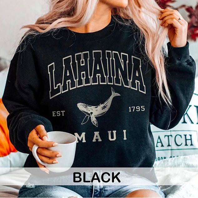 Lahaina Collegiate Sweatshirt, Maui Hawaii Strong Letterman Sweatshirt Lahaina Whale Watching Sweatshirt Hawaii Vacation Trip Bachelorette Crewneck Sweatshirt Sws1772