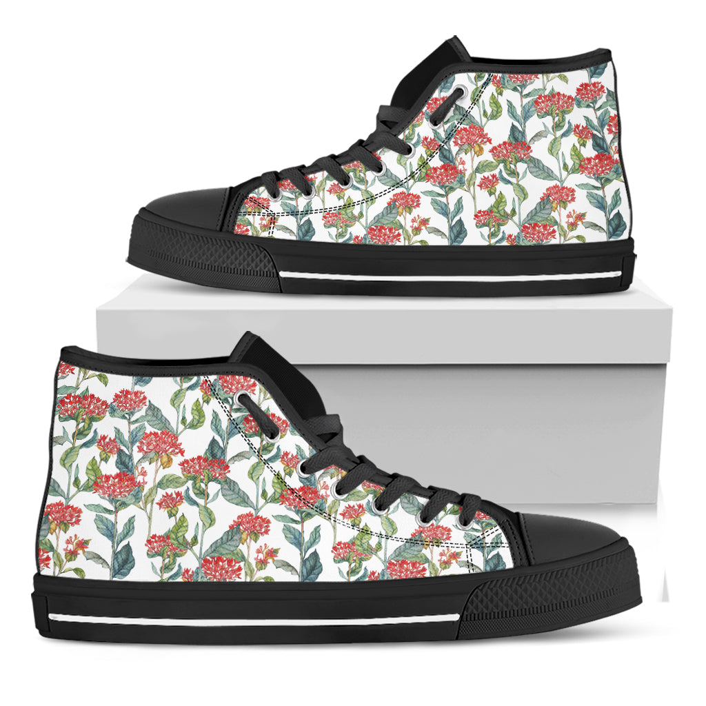 Watercolor Bouvardia Print Black High Top Shoes