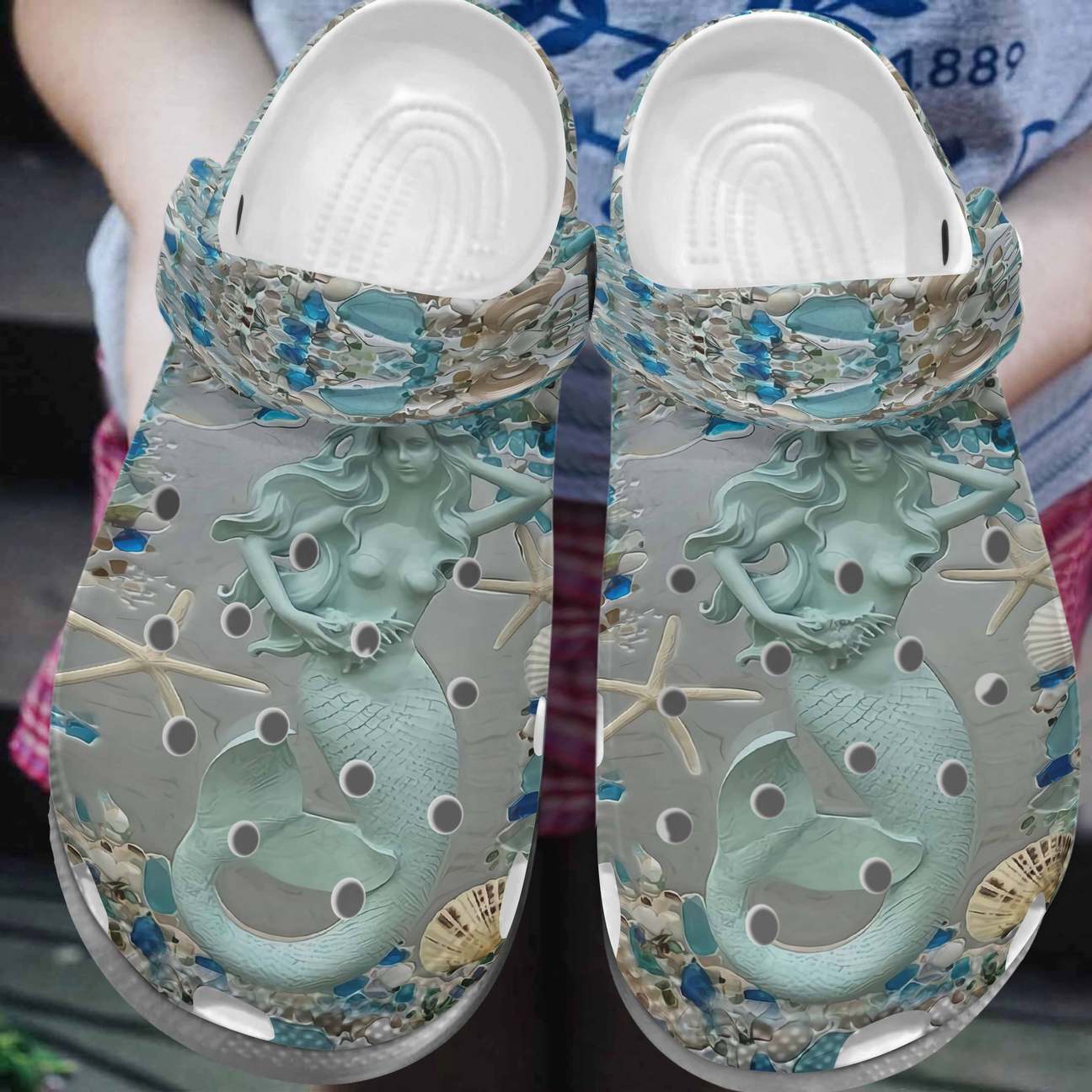 Mermaid Personalized Clog, Custom Name, Text, Color, Number Fashion Style For Women, Men, Kid, Print 3D Light Blue