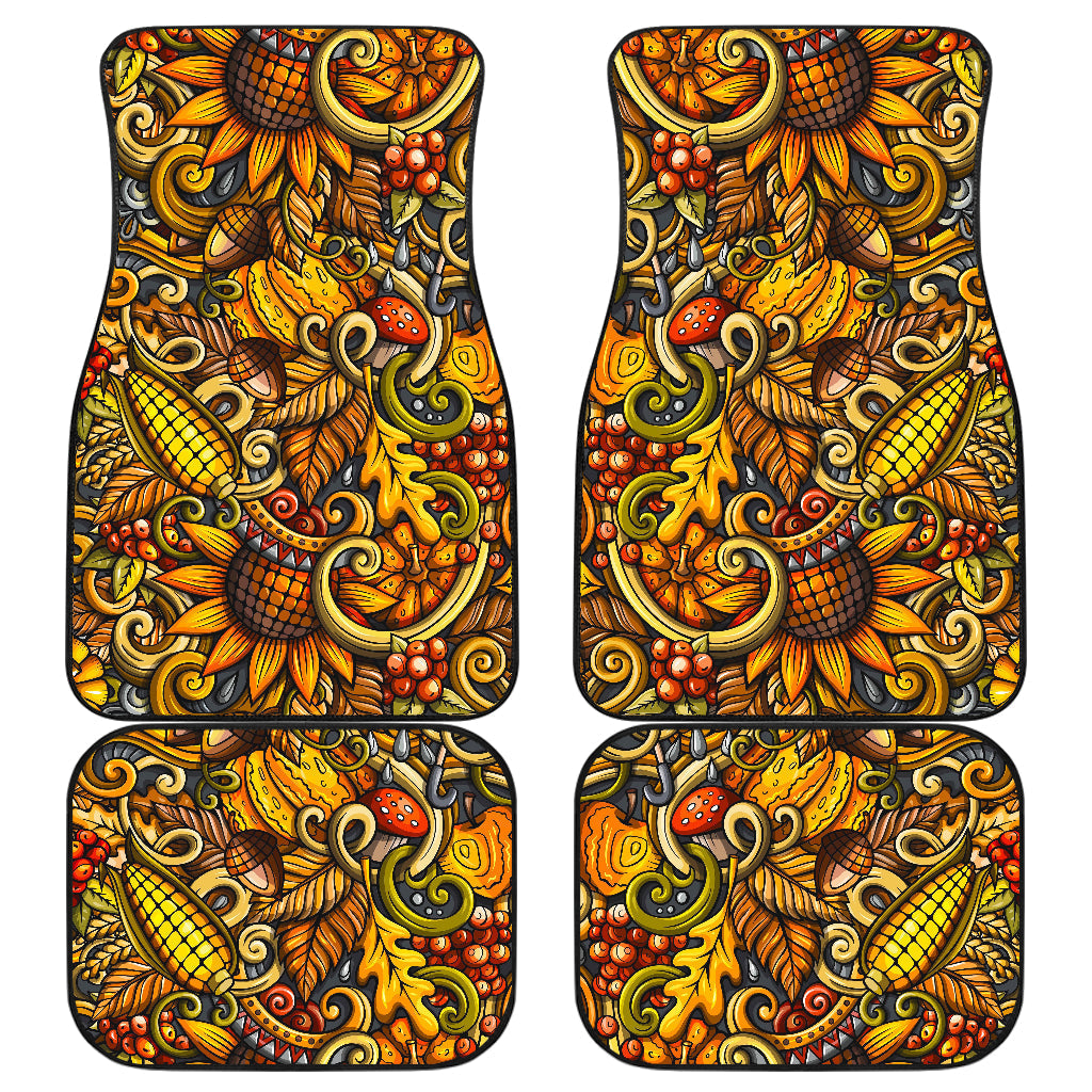 Abstract Sunflower Pattern Print Front And Back Car Floor Mats, Front Car Mat