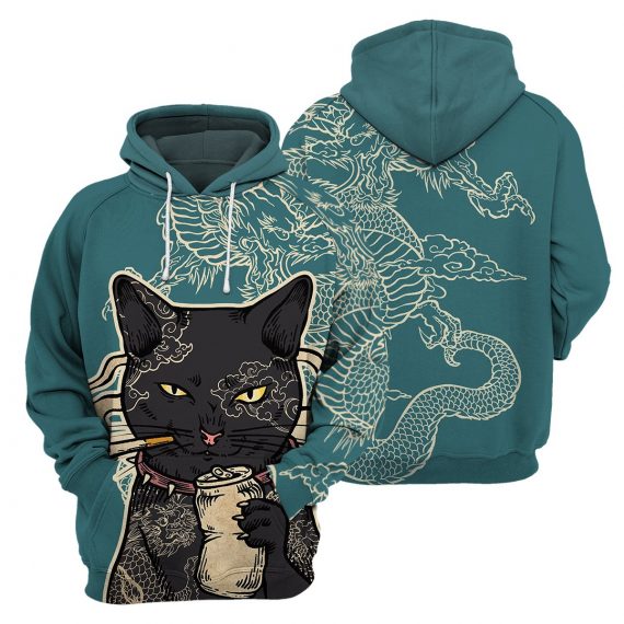 Dragon Black Cat All Over Print Unisex Hoodie Cat Lovers