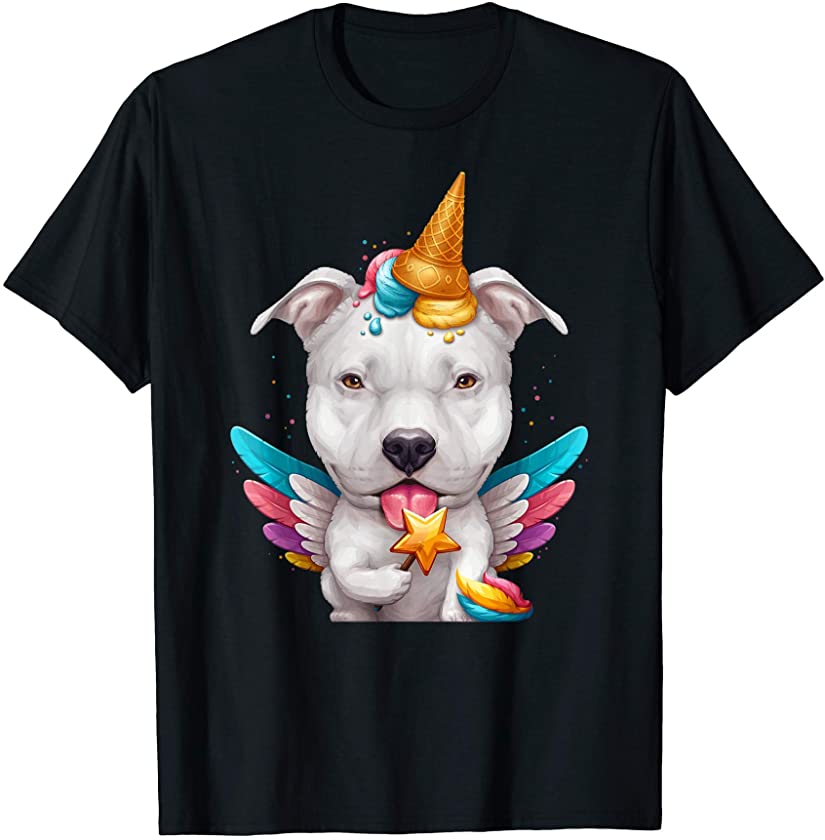 White American Pit Bull Terrier Ice Cream Unicorn T-Shirt