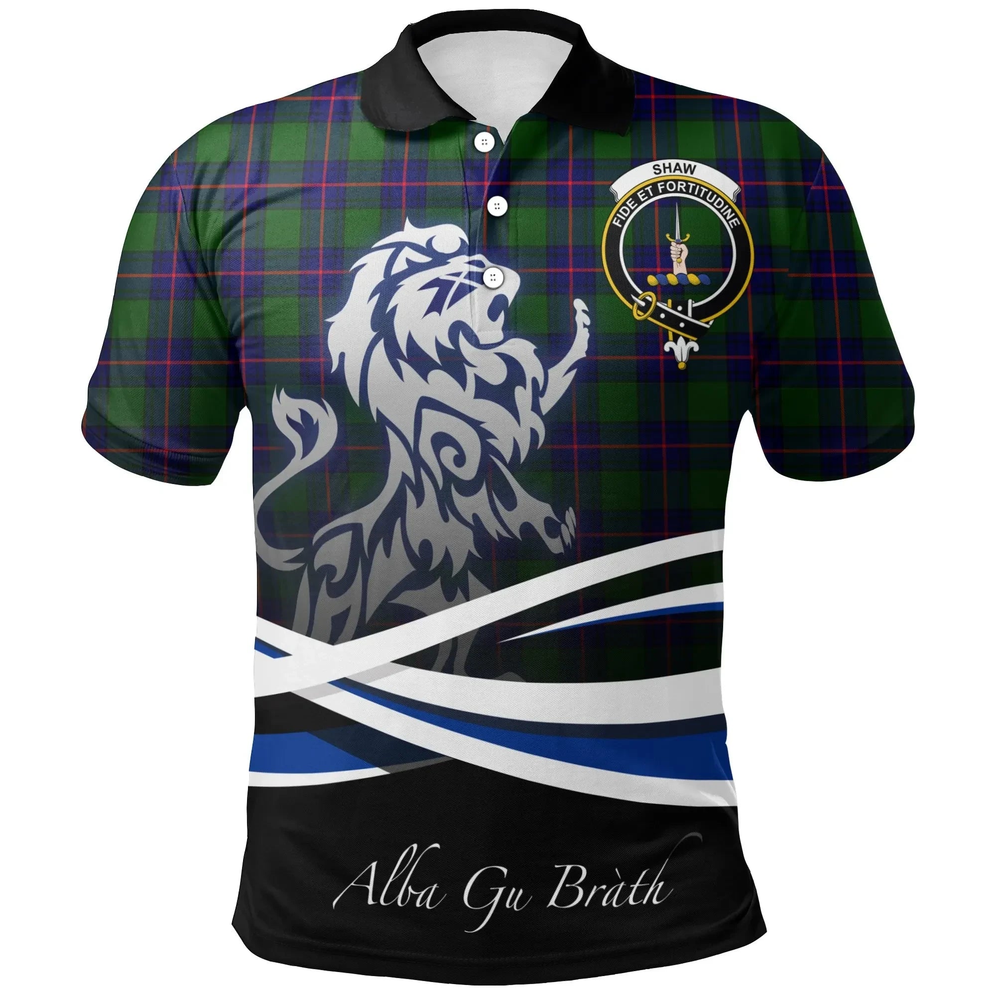 Shaw Modern Clan Polo Shirt, Scottish Tartan Shaw Modern Clans Polo Shirt Crest Lion Style