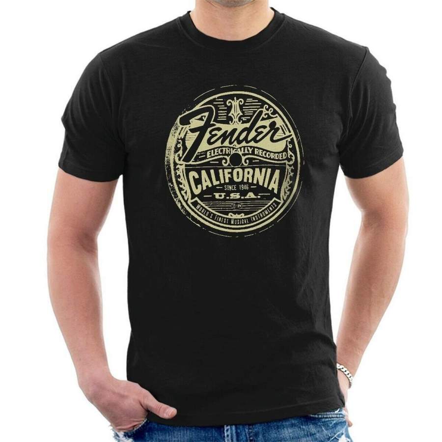 Fender T-shirt Vintage Style Since 1946 Guitars Mens Round Neck Fashion Clothing Short Sleeves T Shirt