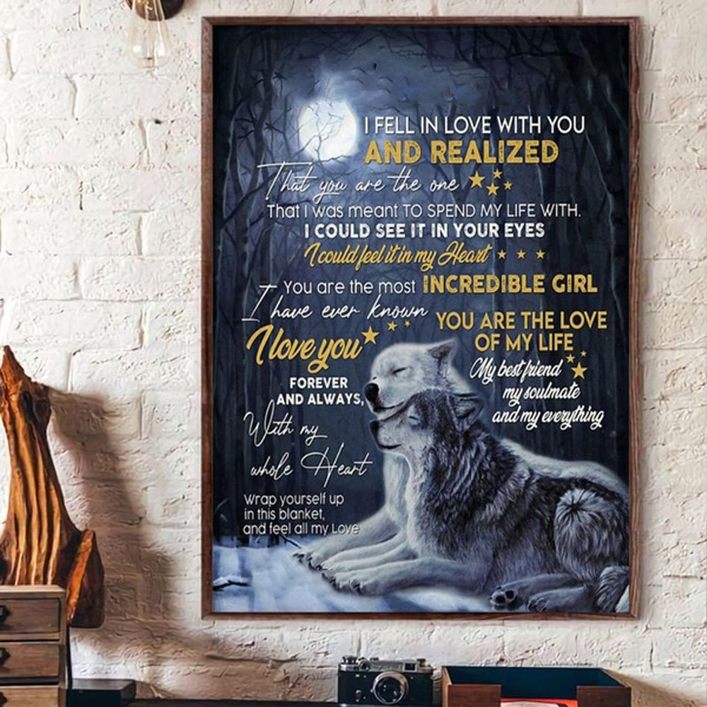 Wolf Couple Romantic Portrait Poster & Canvas Home Decor Wall Art Visual Art