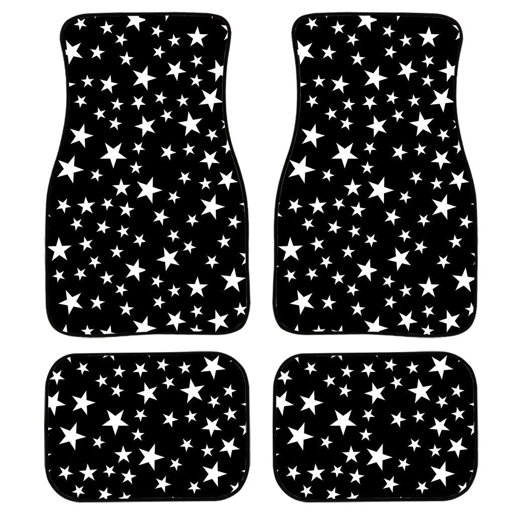 Black And White Star Pattern Print Front And Back Car Floor Mats, Front Car Mat