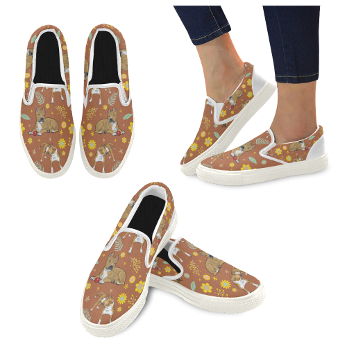 American Staffordshire Terrier Flower White Women’s Slip-on Canvas Shoes