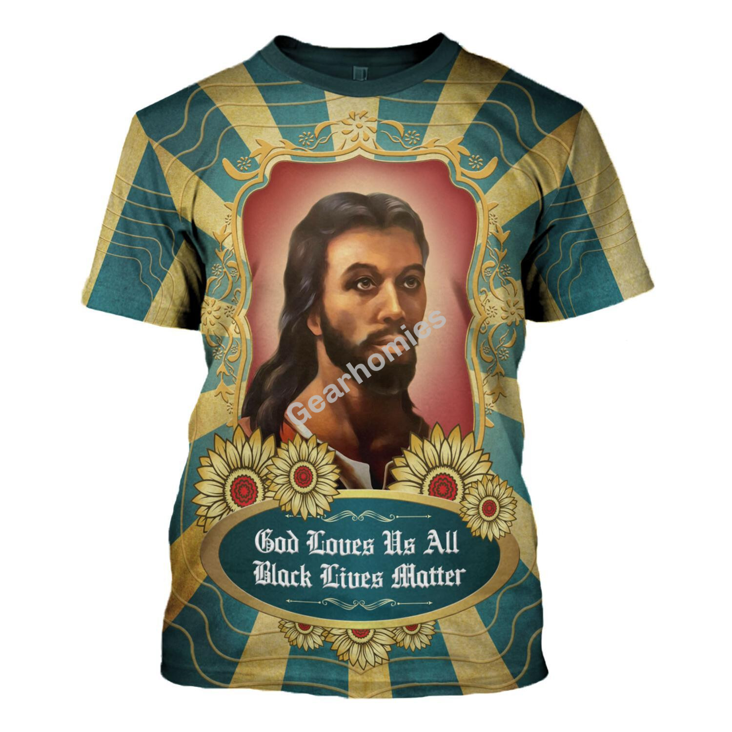 Gearhomies T-Shirt Black Jesus God Loves Us All Black Lives Matter