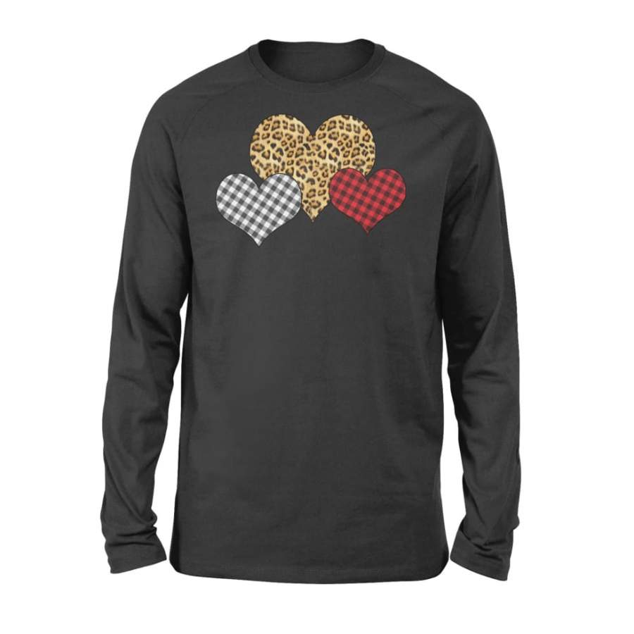 Valentine Plaid Leopard Three Hearts – Standard Long Sleeve