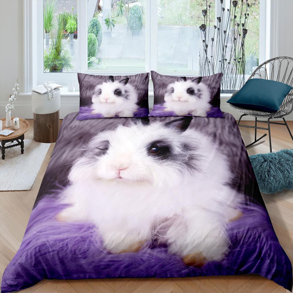 Cute Rabbit Picture Bedding Set Queen 3D Printed Duvet Cover Bedclothes High Quality Bedspread S Luxury