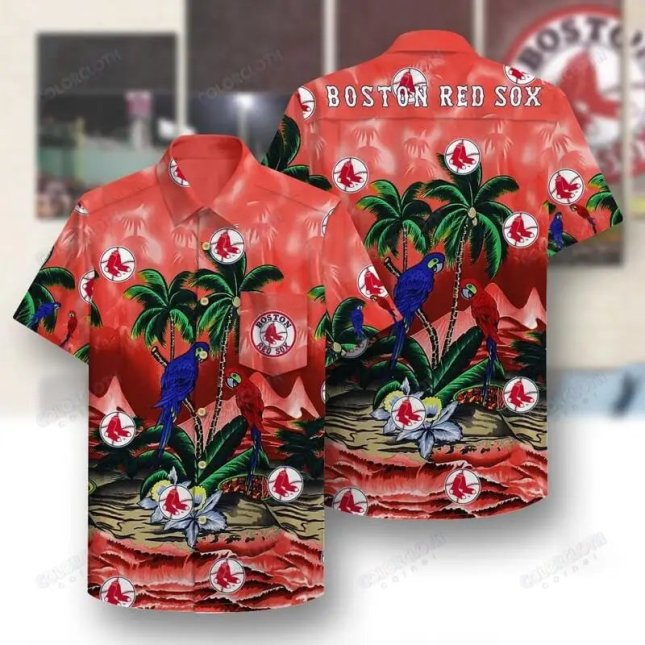 Boston Red Sox Parrot Hawaiian Shirt  Tropical Paradise Design
