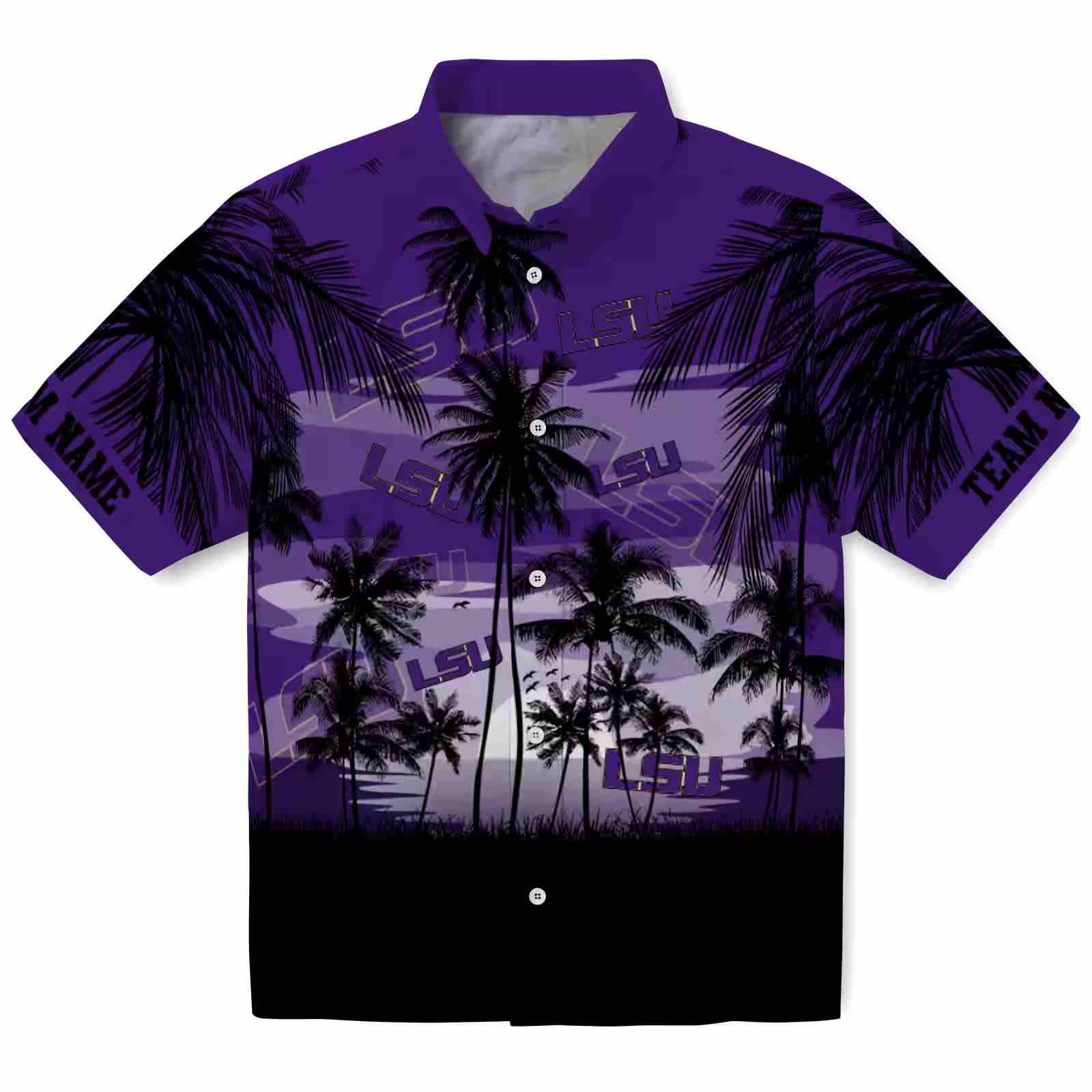 Personalized Lsu Tigers Sunset Scene Purple Black Hawaiian Shirt