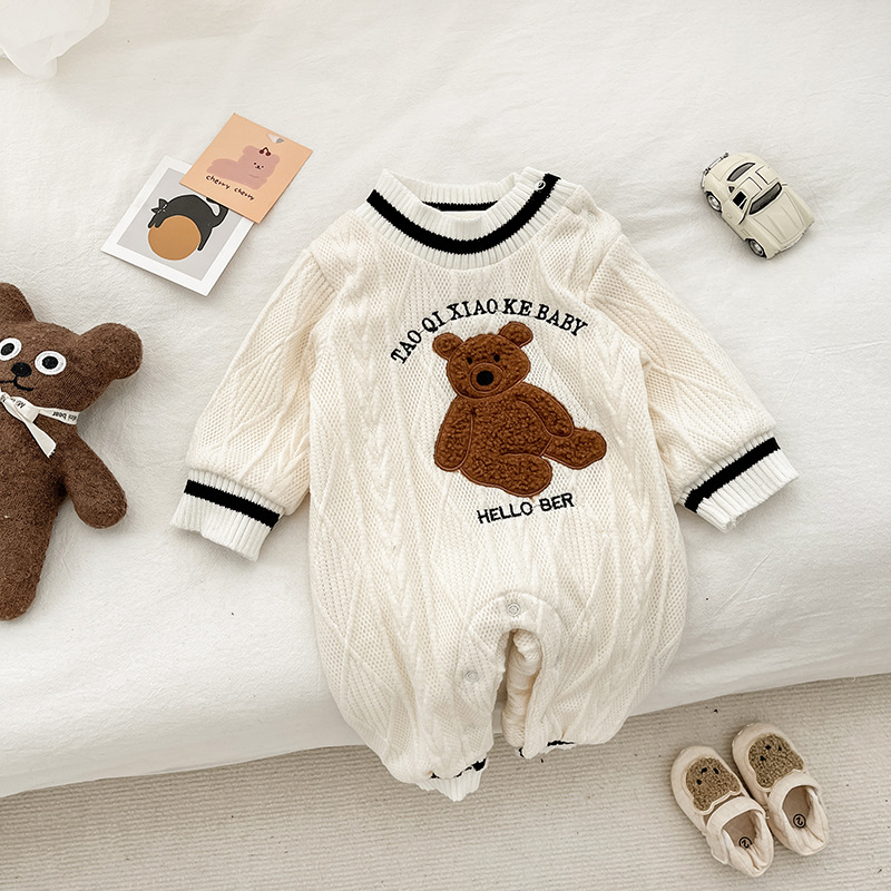 Toddler Sweater Romper Baby Bear Knitwear Boutique Super Cute Outfits Kids Boys Casual Loose Letter Soft Embroidery Jumpsuit alx