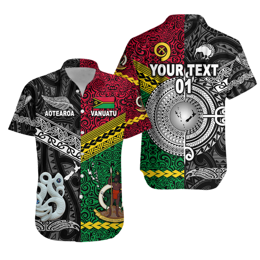 (Custom Personalised) Vanuatu And New Zealand Hawaiian Shirt Together – Black, Custom Text And Number Lt8