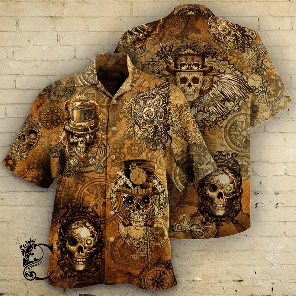 Beach Shirt High Quality Skull Steampunk Hawaiian Shirt- Chillicothemall