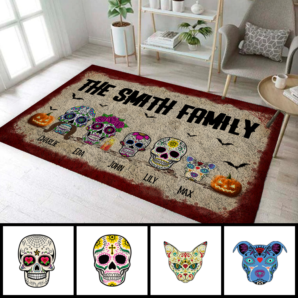 Day Of The Dead (Día De Muertos), Halloween Skull Family Custom Horizontal Rug Ru008