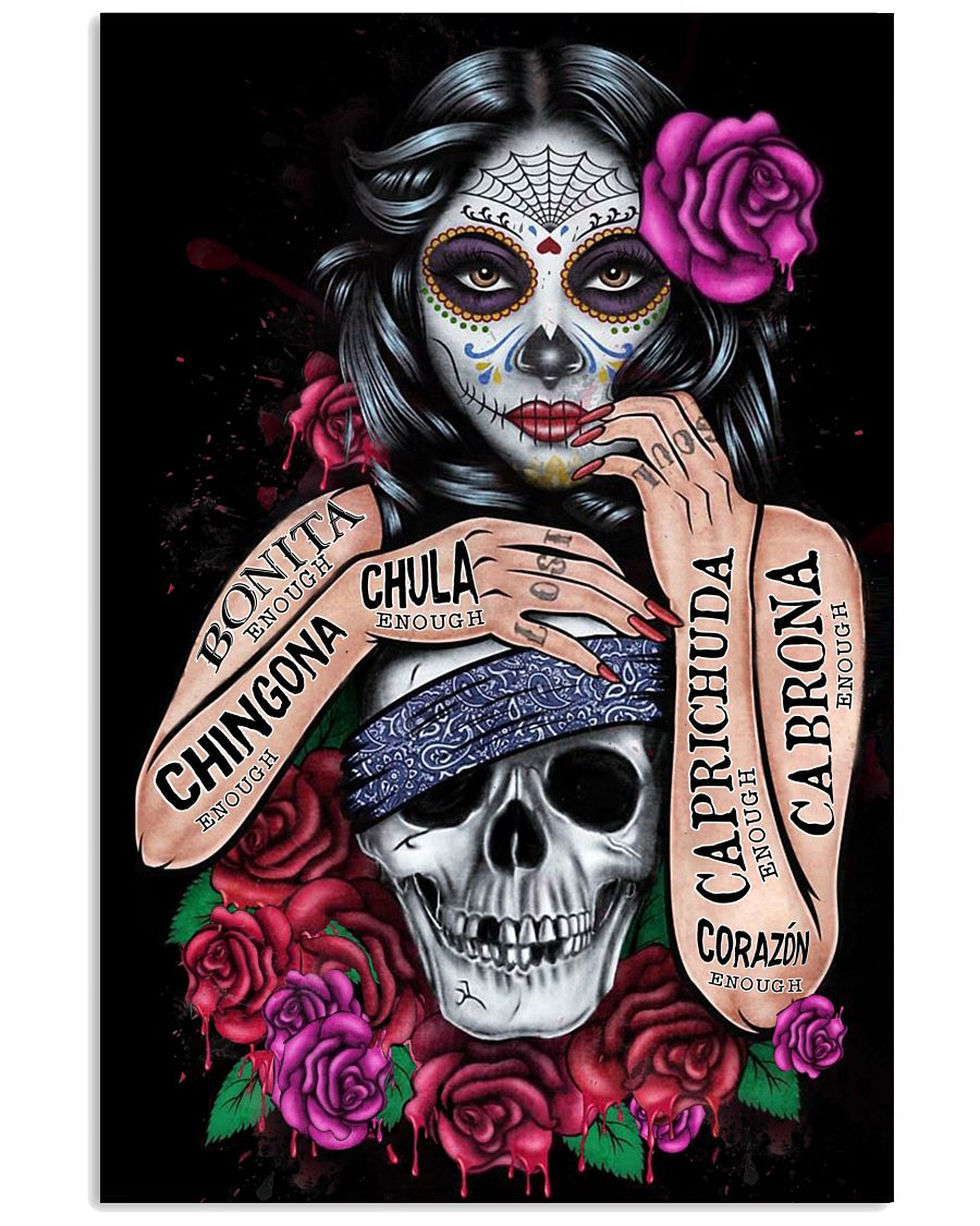 Sugar Skull Girl Chingona Enough Bonita Enough Portrait Canvas & Poster Gift For Couple Lover Home Decor Wall Art Visual Art