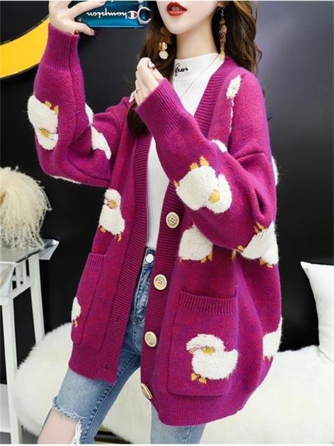 2022 Women Sweater Cardigans Knitcoat V Neck Sheep Cardigans Sweaters Warm Knitwear Korean fashion Sueter Mujer Long Jacket alx