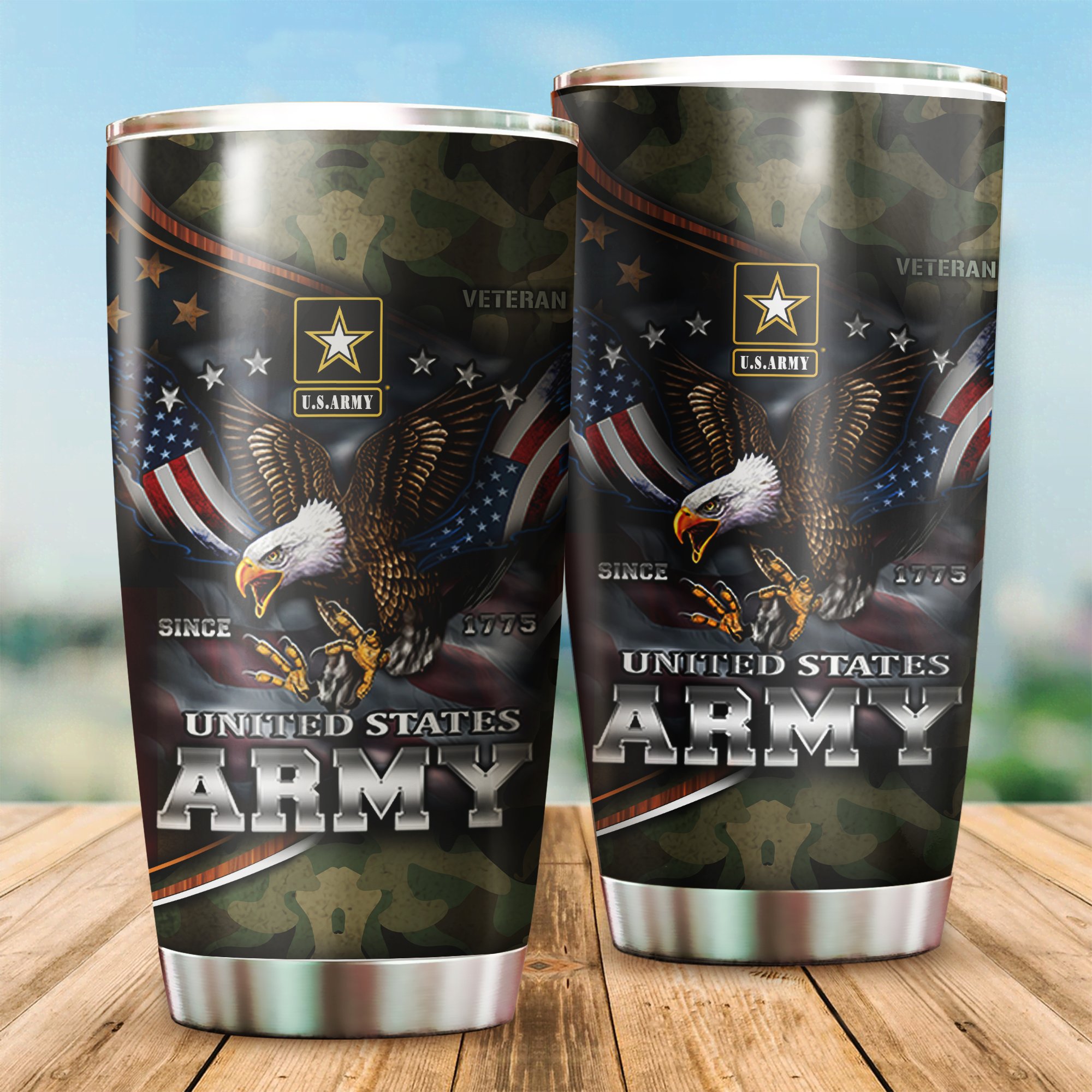 US Army Since 1775 Eagle With American Flag Wings stainless steel tumbler