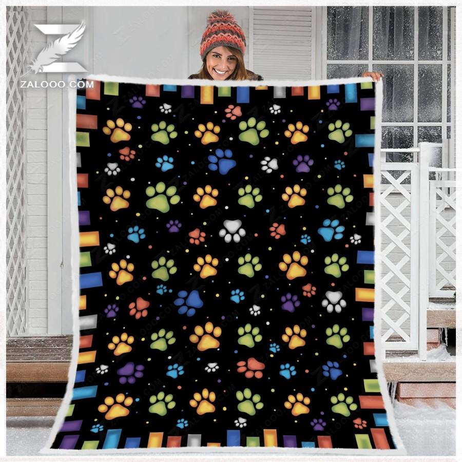 ZALOOO Dog Paw Print Color Blanket