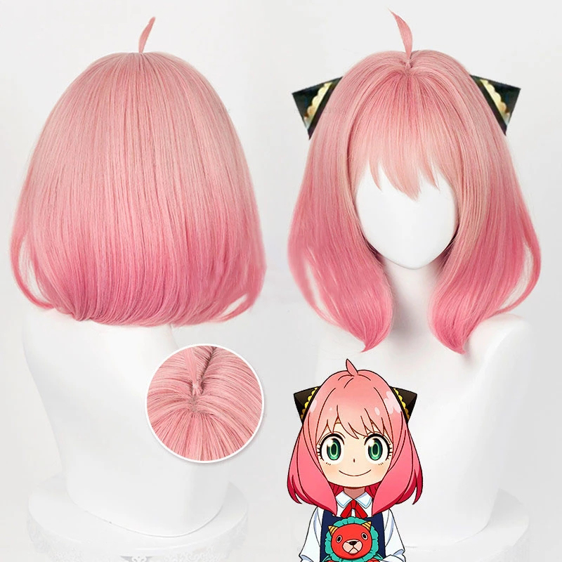 Anime SPY×FAMILY Anya Forger Cosplay Wig Short Gradient Pink BOBO Heat Resistant Hair Halloween Party Woman Wigs + Wig Cap alx