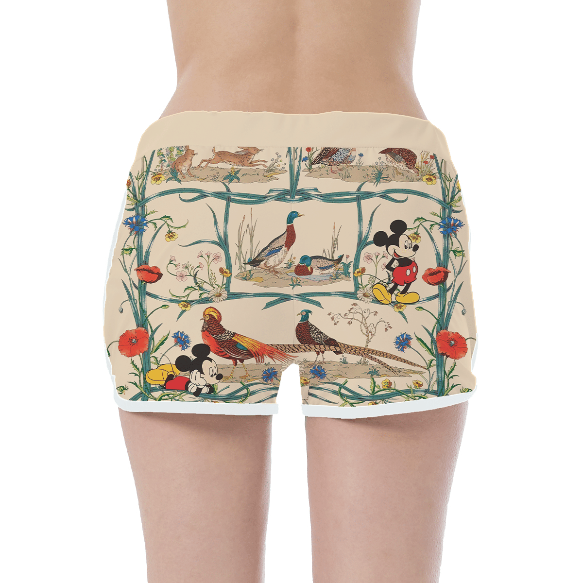 Mickey Mouse With Water Fowls And Floral Women Hawaii Short Ha64156