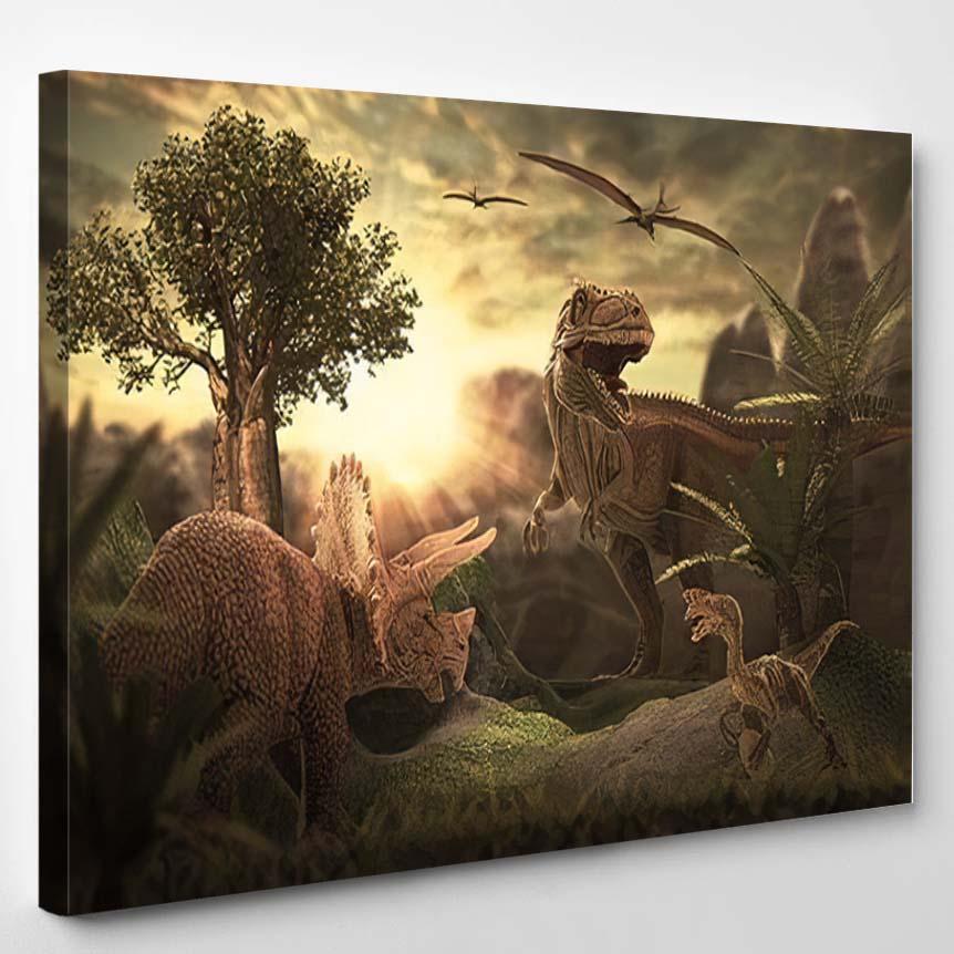 Scene Giant Dinosaur Destroy Park 3D – Dinosaur Animals Canvas Print