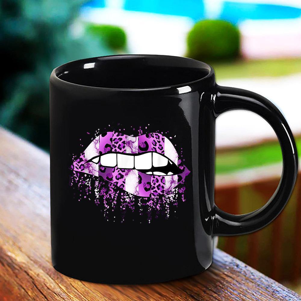 Cool Lips Bite Kiss Me Leopard Purple Black Mug