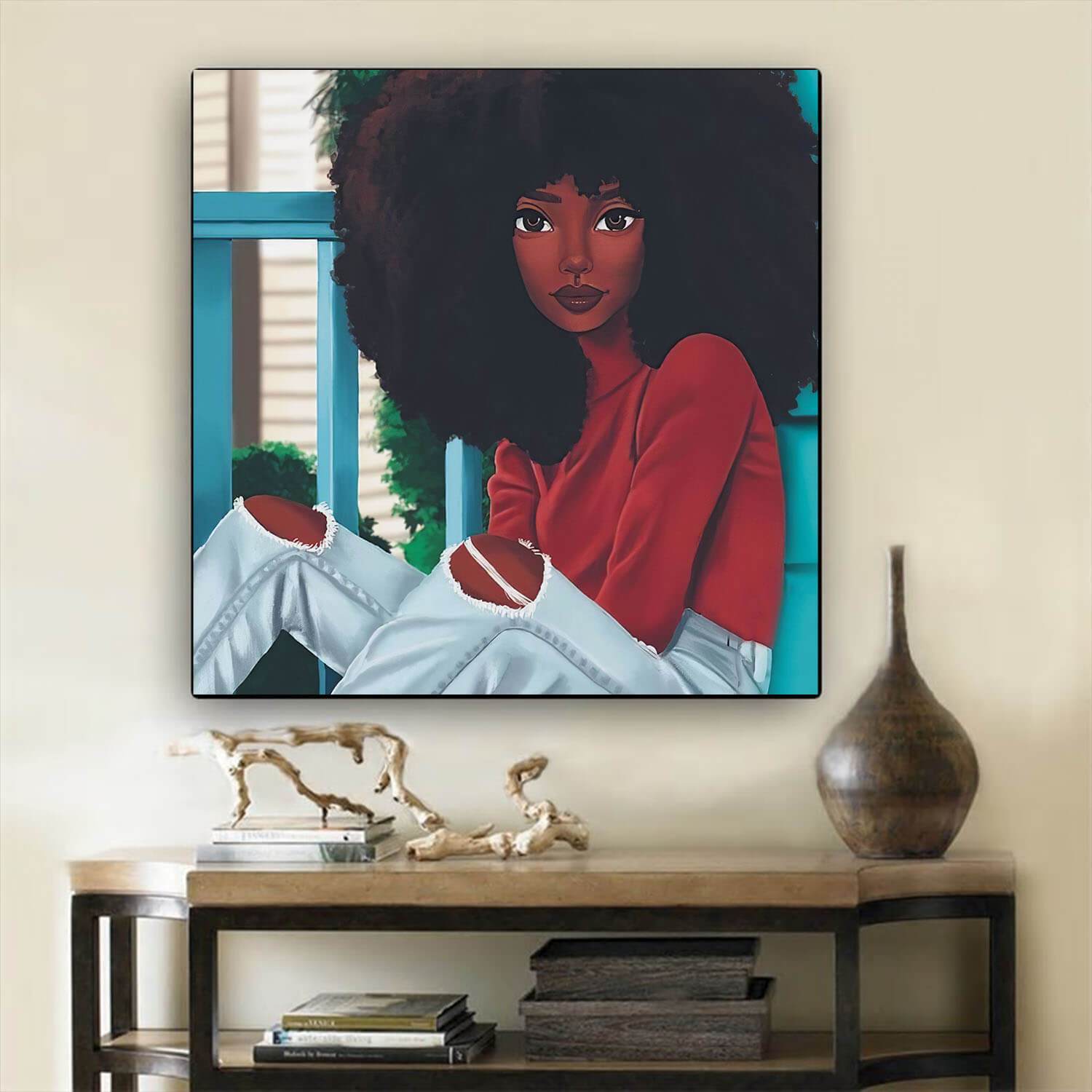 African American Wall Art Beautiful Melanin Girl African American Artwork On Canvas Afrocentric Home Decor Ideas BPS94855