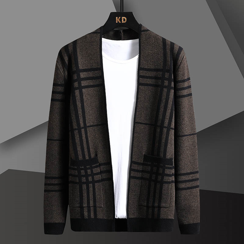 2022 New Autumn Men’s Striped Cardigan Sweater British Style Fashion Casual Slim Fit Trend All-match Knitted Sweater Jacket alx