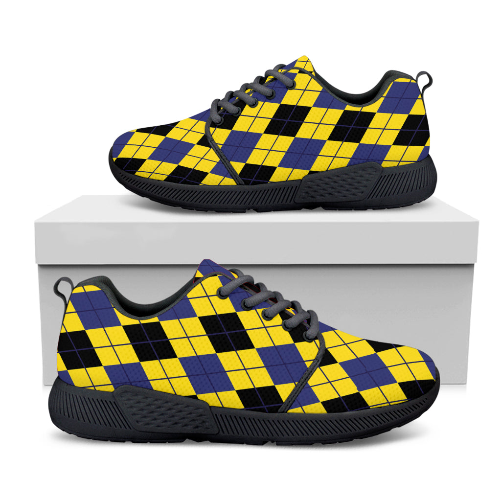 Yellow Blue And Black Argyle Print Black Athletic Shoes