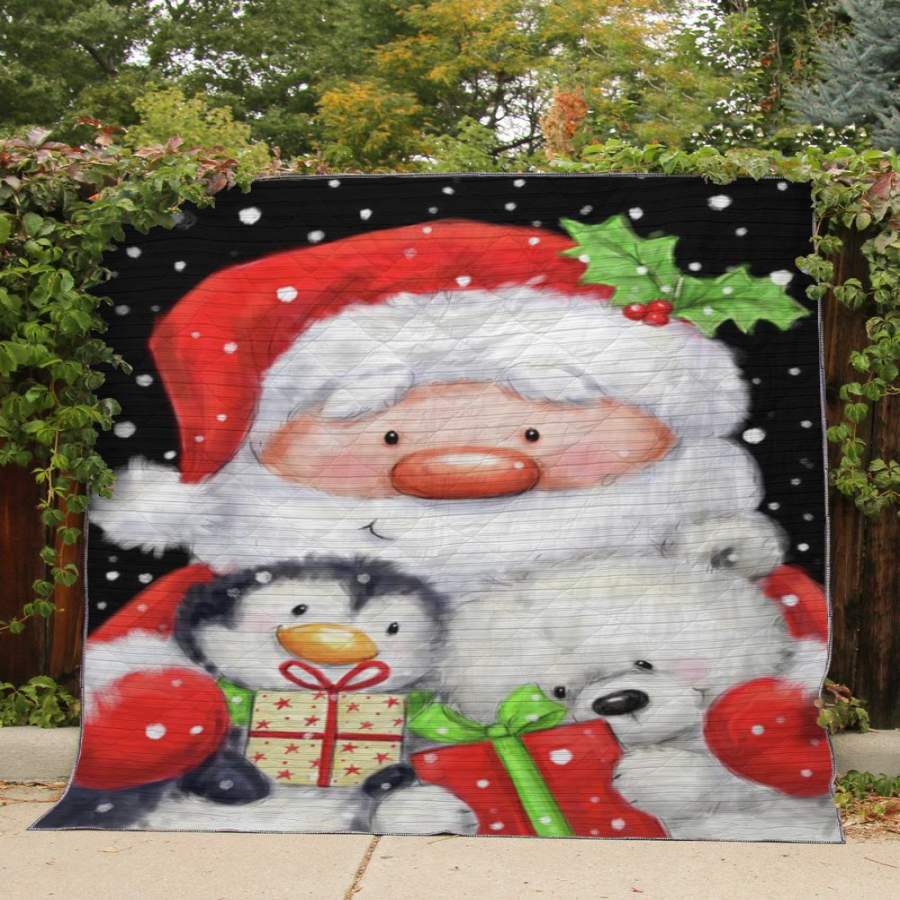 Christmas gift – DN0912 – Santa – Santa, Penguin and Polar Bear Hugging Presents –  Quilt