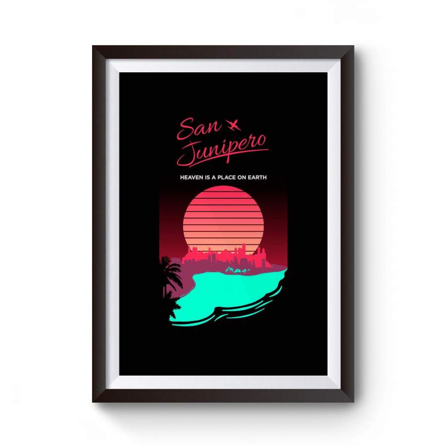 San Junipero Retro 80s Neon Original Art Animal Cute Mlack Mirror Poster