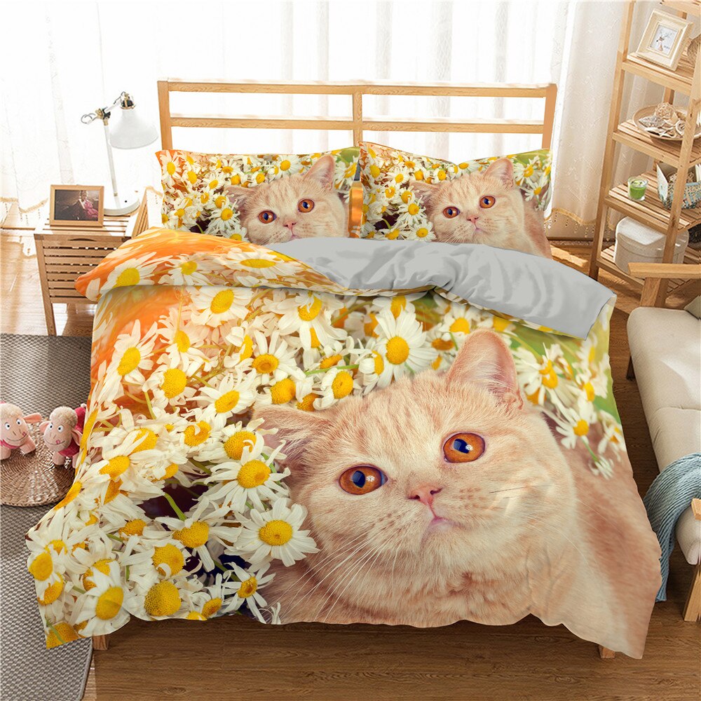 3D Cat Printed Duvet Cover Set Full Size Kids Adult Bedding Set Cute Pet Puppy Cover Decor Cover