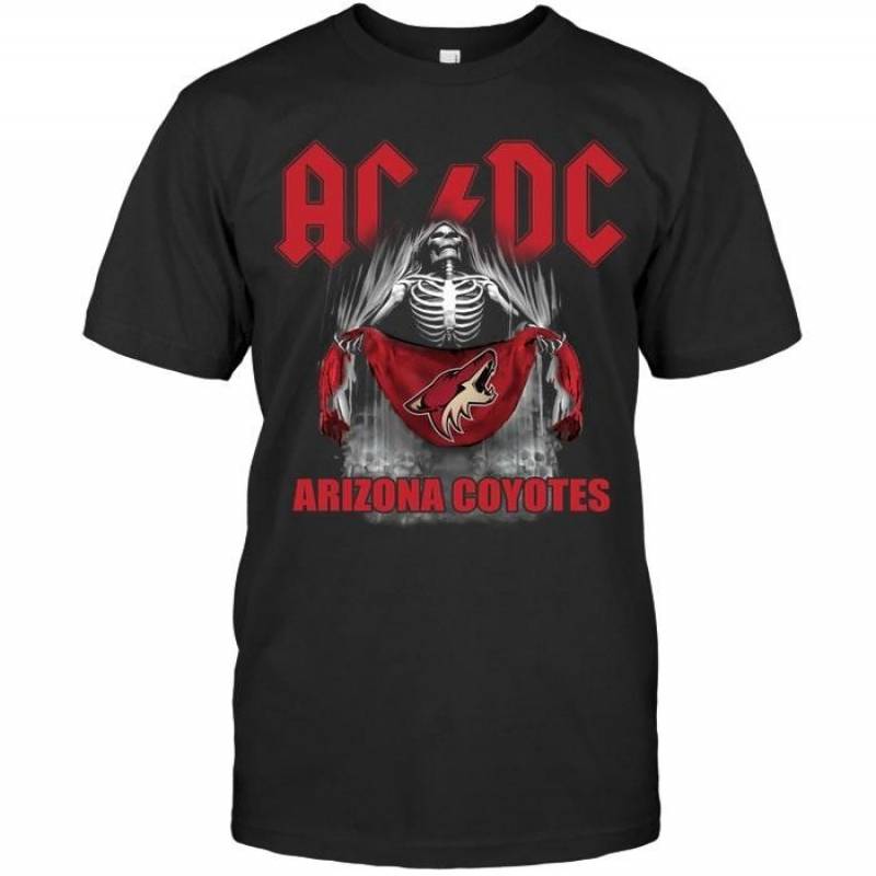 Ac dc skeleton holds Arizona Coyotes flag t shirt – gearpenguin.com