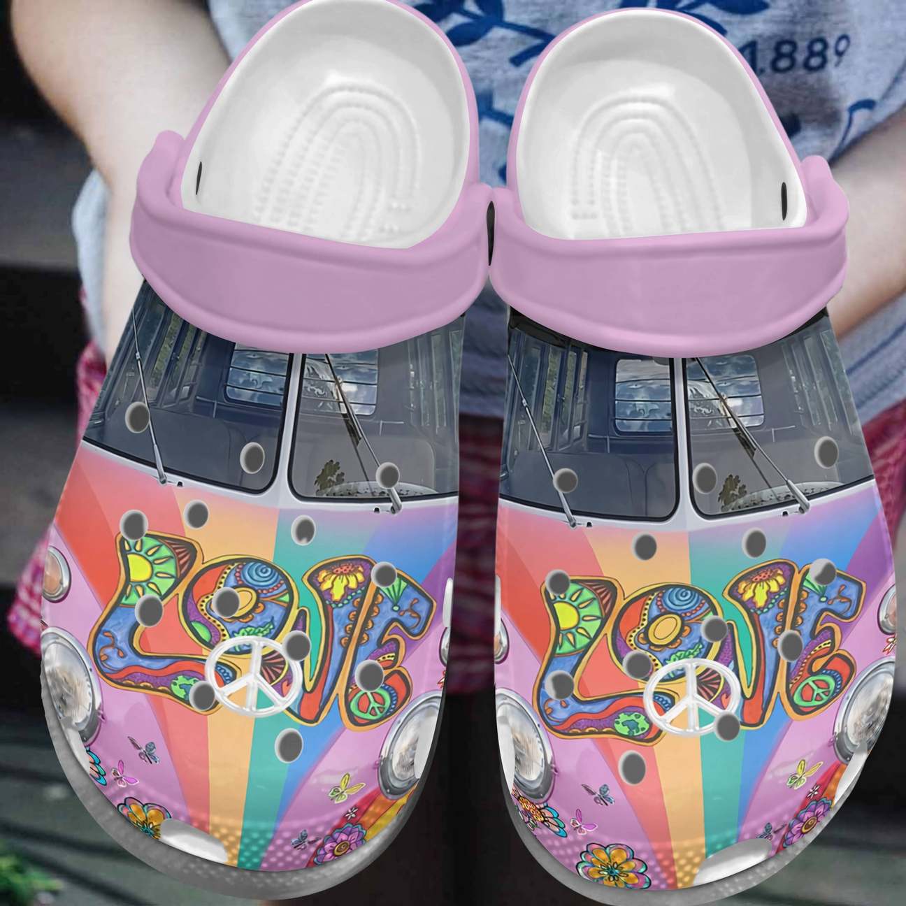 Hippie Personalized Clog, Custom Name, Text, Color, Number Fashion Style For Women, Men, Kid, Print 3D Hippie Colorful Vans