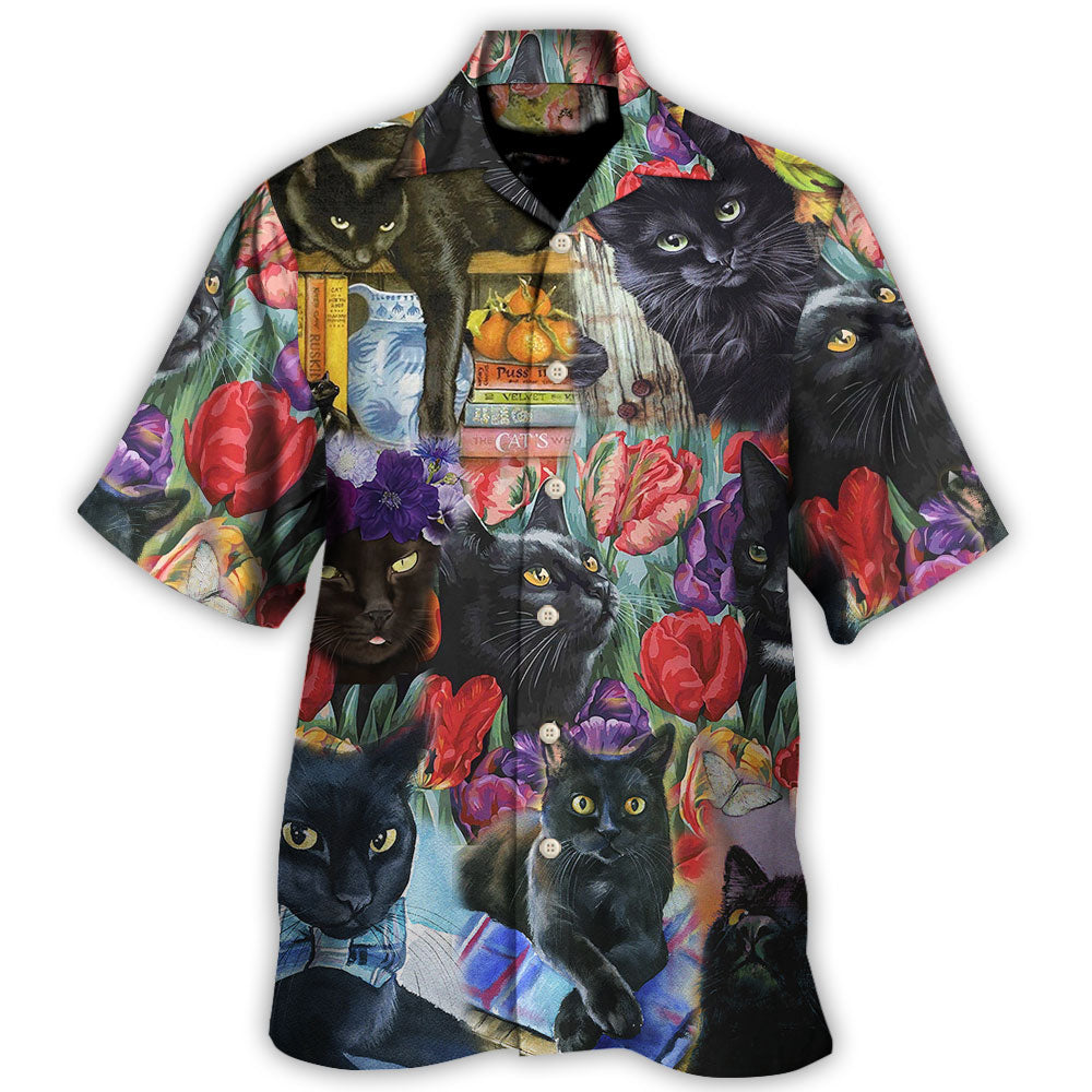 Black Cat Art With Flowers Hawaii Shirt Ha4703