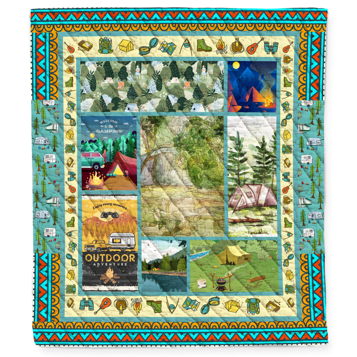 RV Camping Happy Camper Pattern Quilt Blanket PhotoshootCafe