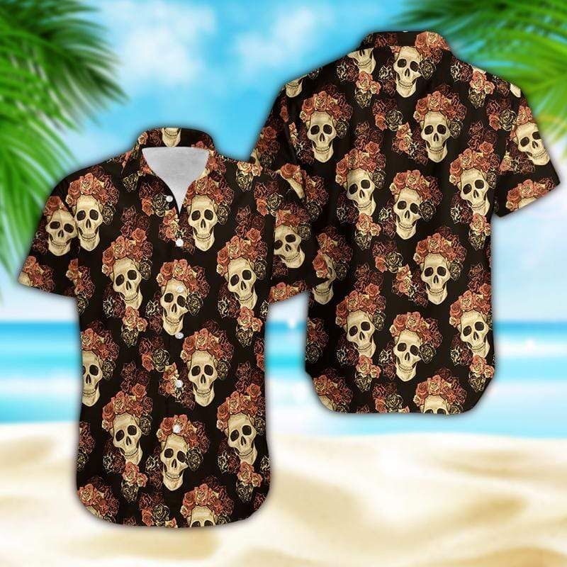 Find Hawaii Aloha Shirts Skull Rose Pattern Ha14697