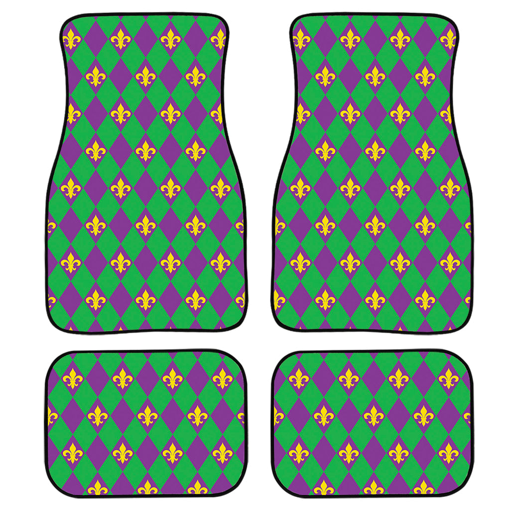 Fleur-De-Lis Mardi Gras Pattern Print Front And Back Car Floor Mats, Front Car Mat