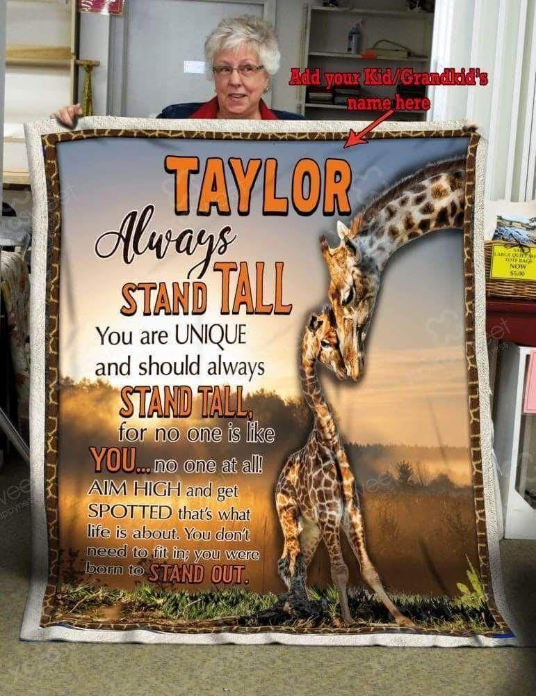 [Personalized Name] Giraffe Always Stand Tall Fleece Blanket, Sherpa Blanket, Gift For Family Member, Friends Gift, Christmas Gift, Home Decor, Home Living