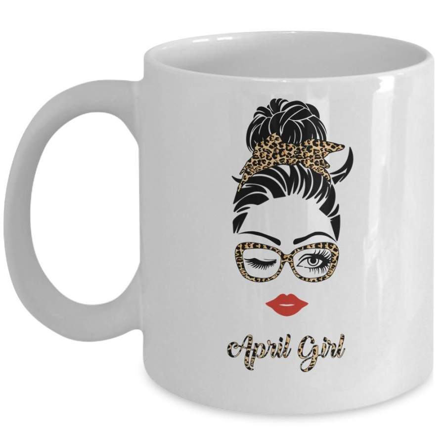 April Girl Woman Lips Eyes Lady Leopard Birthday Gift Mug