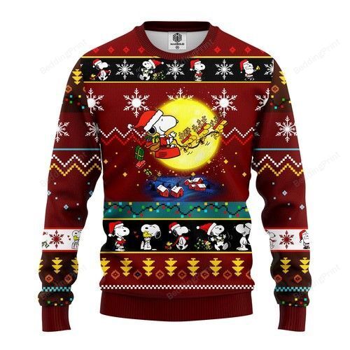 Snoopy Christmas Ugly Sweater Santa Sleigh Ride Snoopy Christmas Pattern Sweater