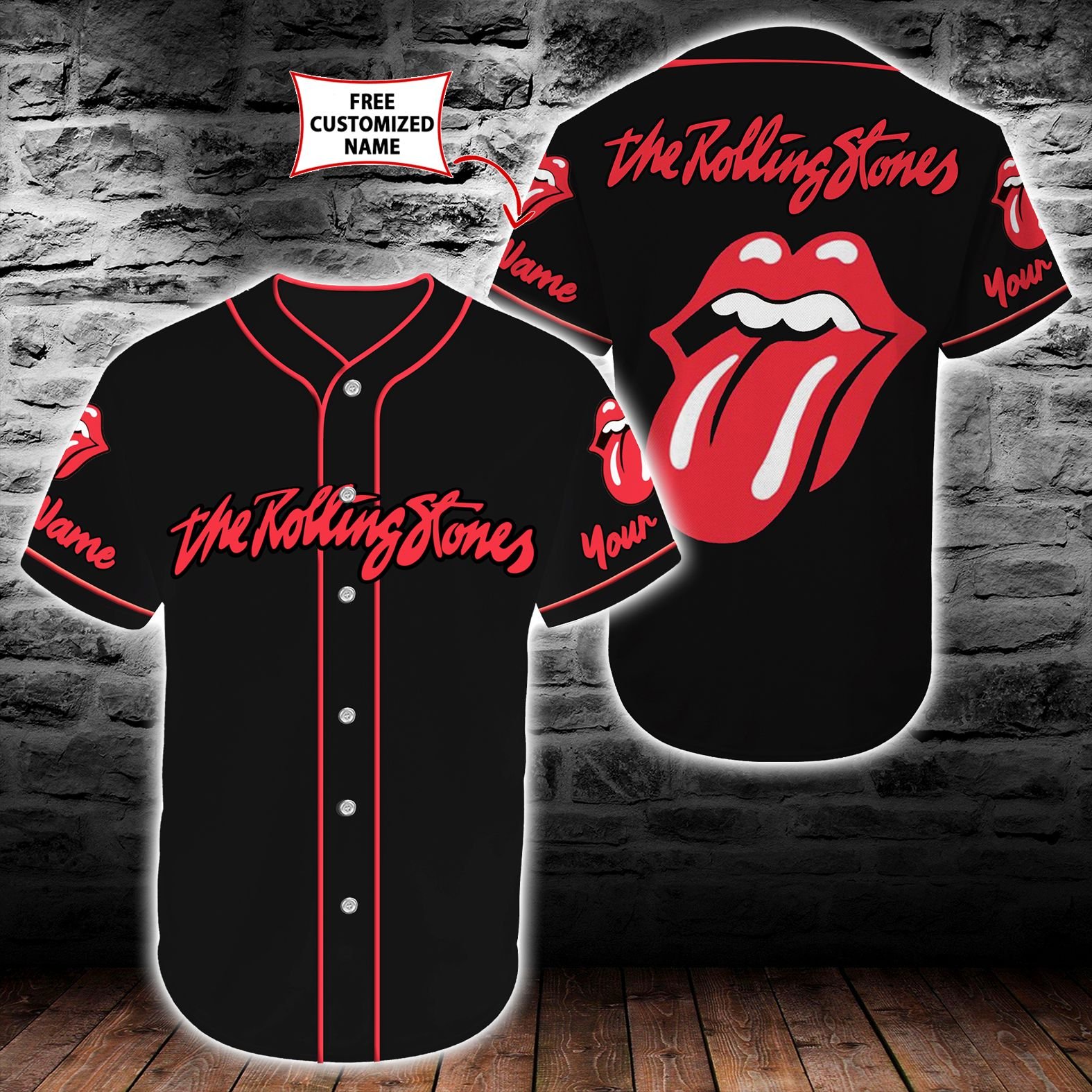 Rock N Roll The Rolling Stones Color Baseball Tee Black (Personalized Custom Name) Unisex Men Women