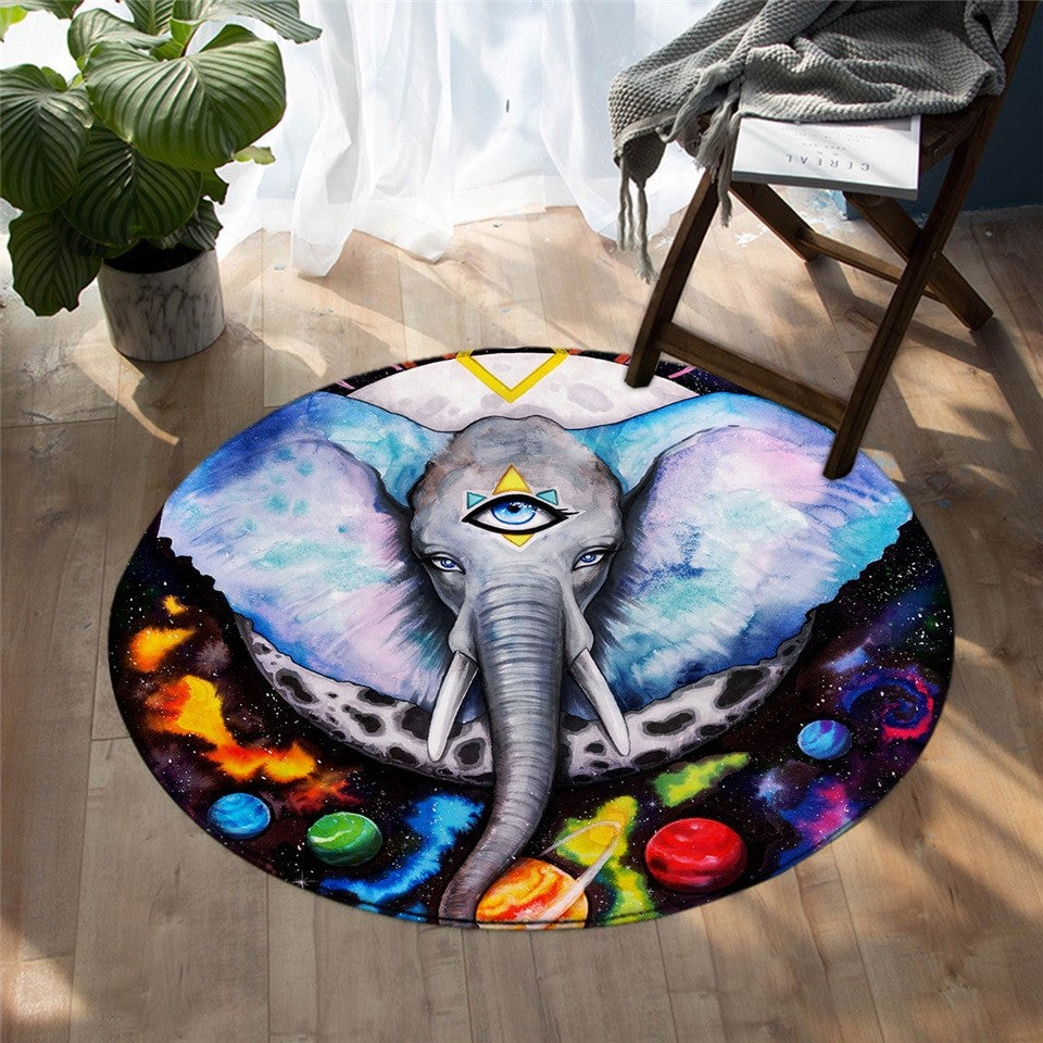 3rd Eye Alien Elephant Decorative Round Rug, Animal Lover’s Gift